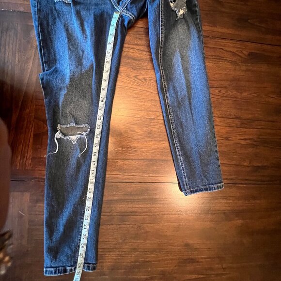 Women's Dark Blue Denim Spice Bib Overalls, Distressed, Size 9 - Picture 12 of 13